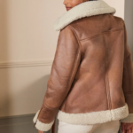 Women Brown Sheepskin Shearling Leather Aviator Jacket - Image 3