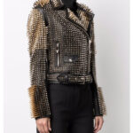 Women Black Punk Silver Long Spiked Studded Leather Biker Jacket