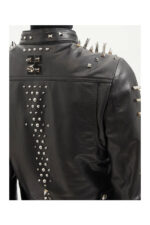 Black Women style Silver Long Spiked Studded Motorcycle Leather Jacket - Image 3