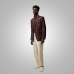Mens Brown Long Sleeves Leather Blazer - Image 3