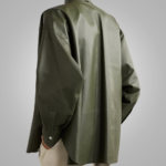 New Women's Green Soft Smart Collar Leather Shirt - Image 3