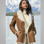 Women Camel Brown B3 Shearling Pilot Leather Aviator Jacket - Image 3