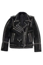 Women Style Silver Studded Black Suede Leather Jacket - Image 2