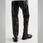 New Black Leather Sheep Skin Skinny Shearling Leather Jeans Pant - Image 3