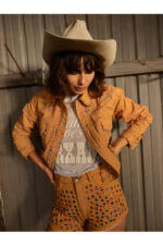 Women Brown Spiked Studded Style Silver Retro Motorcycle Leather Jacket - Image 3