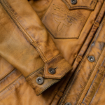 Mens Brown  Four Button Pockets Distressed Leather Jacket - Image 3