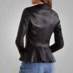 Women's Stretch Cotten Concealed Zip Black Leather Shirt - Image 2