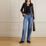 Women's Stretch Cotten Concealed Zip Black Leather Shirt - Image 4