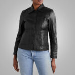 Women's Smooth Simple Buttery Soft Black Leather Shirt - Image 3
