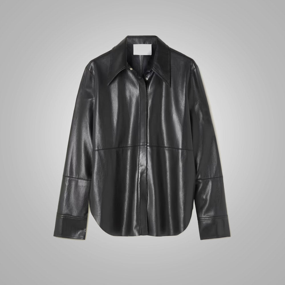 49.jpg Women's Black Supple Feel Soft Slim Leather Shirt - Image 1