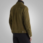 Men Olive Green Lambskin Leather Trucker Jacket - Image 4