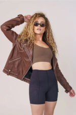 Brown Women Spiked Studded Style Silver Biker Leather Jacket - Image 4