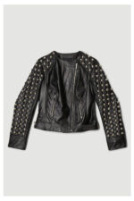 Black Women Style Silver Spiked Studded Leather Jacket - Image 3