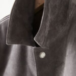 Men’s Chocolate Dark Charcoal Suede Leather  Bomber Jacket - Image 4