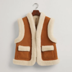 Women’s B3 Brown and white Shearling Leather Vest - Image 4
