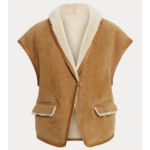 Women’s Sheepskin Brown Aviator Shearling Leather Vest - Image 4