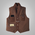 Men Brown Multi Pocket Style Leather Vest - Image 4