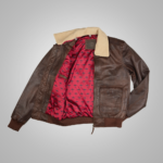 Mens Brown Waxed Sheepskin Aviator Leather Flight Jacket - Image 5