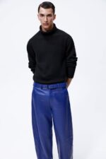 Blue Mens Sheep Skin Leather Real Biker Pants - Image 6