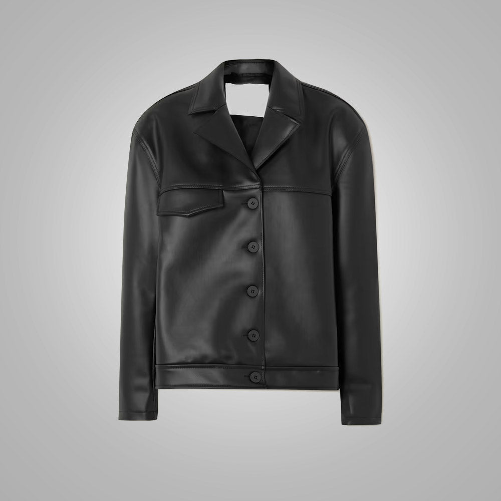 59.jpg Women's Black Soft Fit Smooth Faux Leather Shirt - Image 1