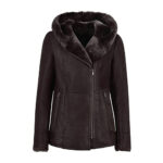 WOMENS HOODED FUR SHEARLING LONG JACKET