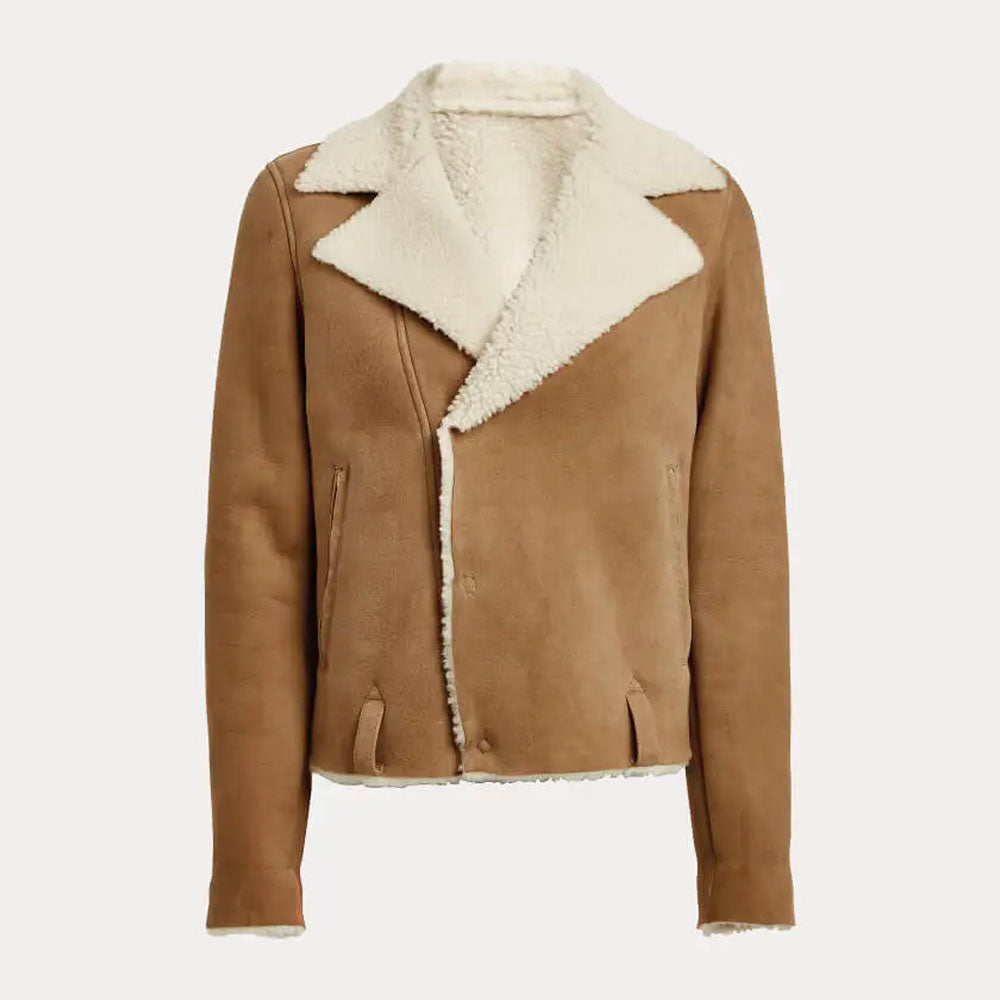 5_3a8b2183-e6b7-4939-be3d-136a687318f9.jpg WOMEN’S BEIGE CROPPED SHEARLING LEATHER JACKET - Image 1