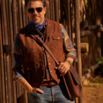 Men Brown Multi Pocket Style Leather Vest - Image 5