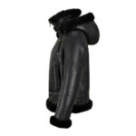 WOMENS B3 BOMBER HOODED CLASSIC BLACK SHEARLING JACKET - Image 2