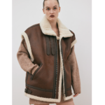 New Chocolate Brown Women Aviator Sheepskin  Leather Vest - Image 5