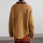Women's Camel Suede Shearling With Classic Flap Pockets Leather Shirt - Image 2