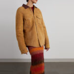 Women's Camel Suede Shearling With Classic Flap Pockets Leather Shirt - Image 3