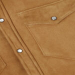 Women's Camel Suede Shearling With Classic Flap Pockets Leather Shirt - Image 5