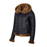 WOMENS BLACK HOODED B3 FLYING SHEARILING JACKET - Image 2