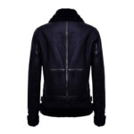 WOMENS BLACK AVIATOR BIKER GENUINE SHEEPSKIN SHEARLING LEATHER JACKET - Image 2