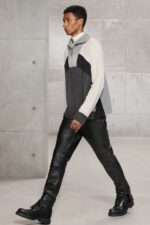 Black Mens Leather Real Sheep Skin Leather Biker Pant - Image 6