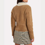 WOMEN’S BEIGE CROPPED SHEARLING LEATHER JACKET - Image 2