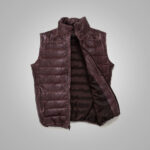 Mens Dark Brown Bubble Leather Down Vest - Image 2