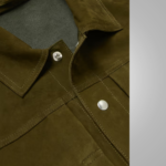 Men Olive Green Lambskin Leather Trucker Jacket - Image 5