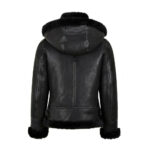 WOMENS B3 BOMBER HOODED CLASSIC BLACK SHEARLING JACKET - Image 3
