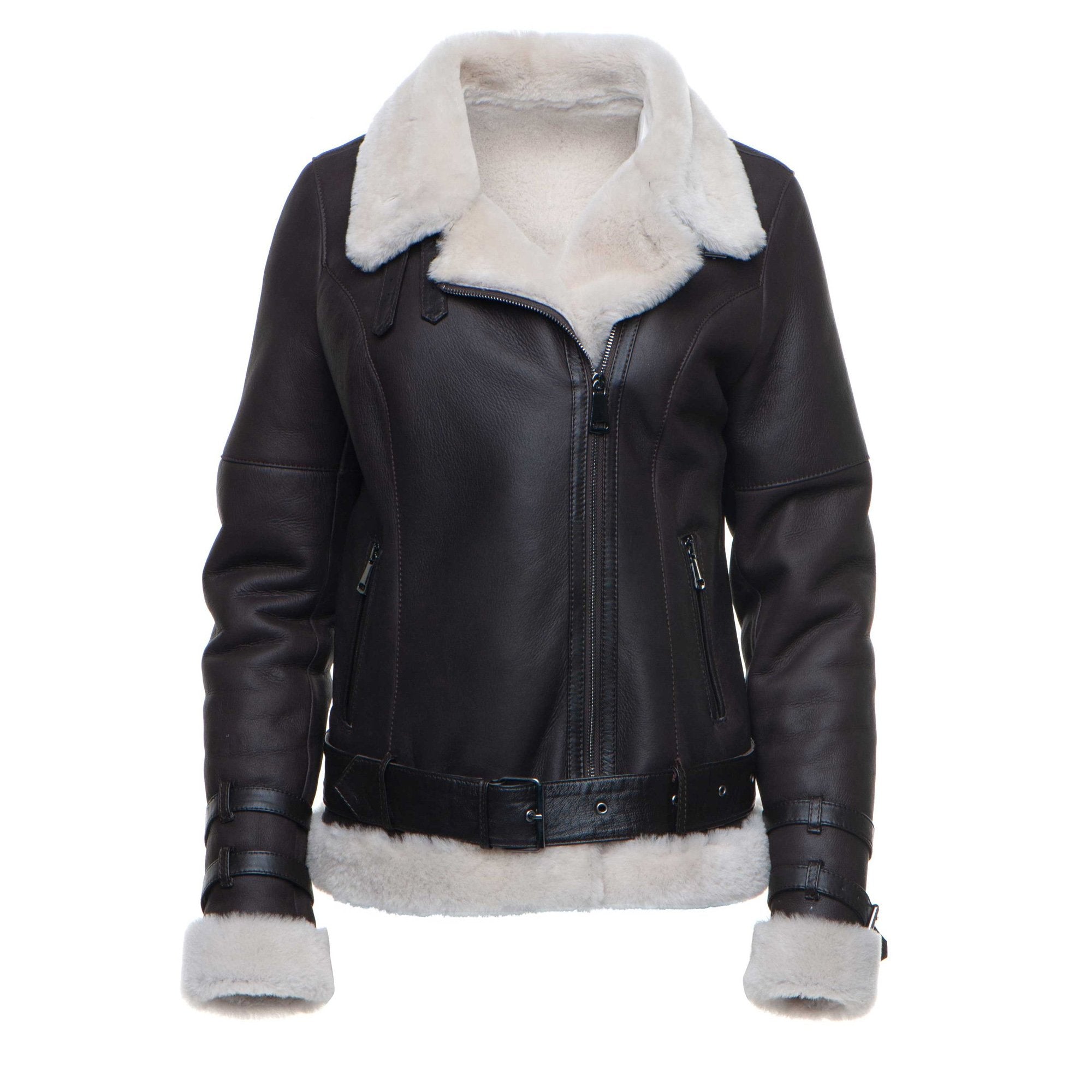 706.jpg Jayne's Sheepskin Brown Biker Shearling Jacket - Image 1
