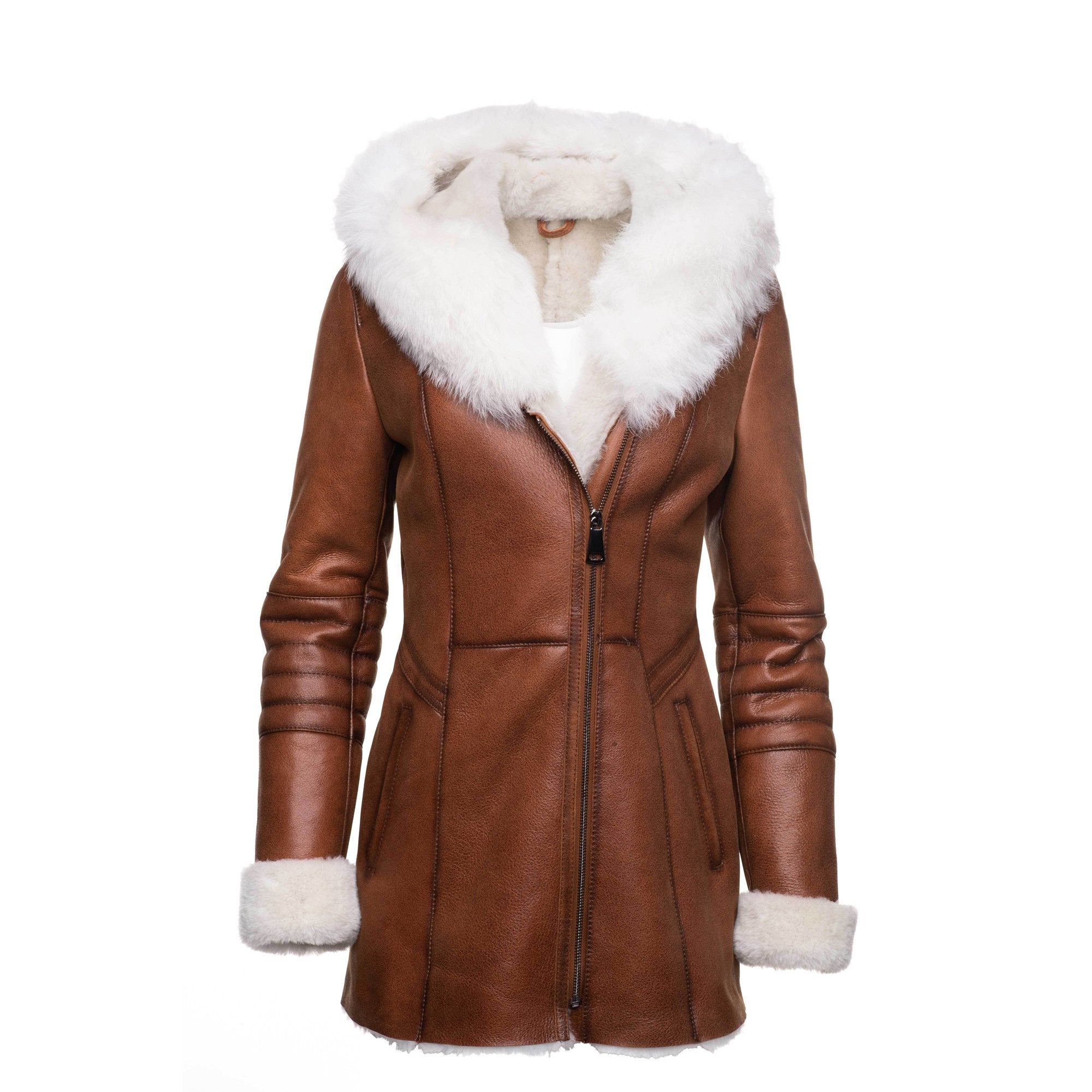 713.jpg Ayva's Tan Shearling coat with fox fur trim Hoodie - Image 1
