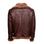 Phan's Brown Aviator bomber shearling jacket with a waist belt - Image 2