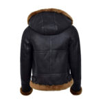 WOMENS BLACK HOODED B3 FLYING SHEARILING JACKET - Image 3