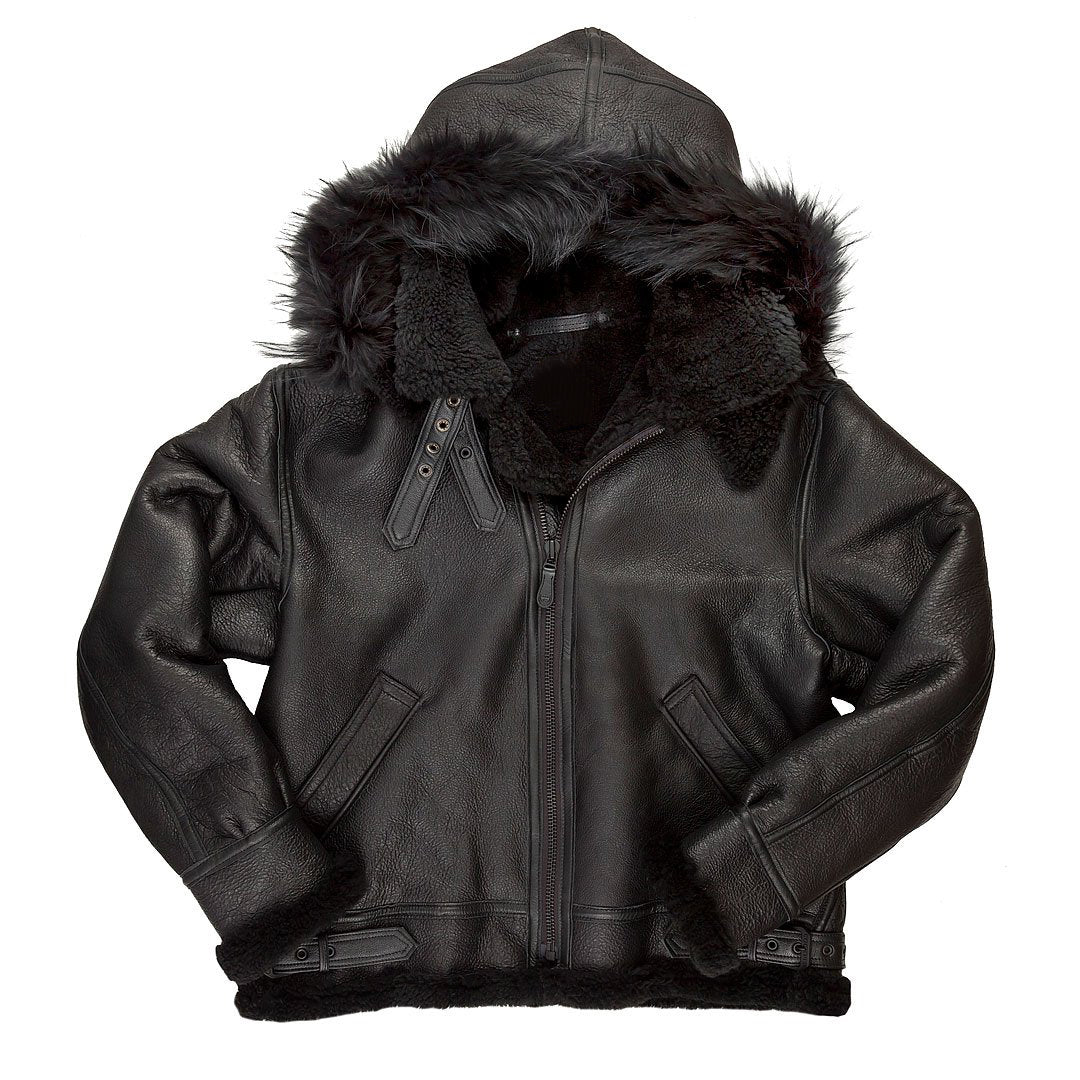 All-Black-B-3-Hooded-Sheepskin-Bomber-Jacket-1.jpg B-3 Black Hooded Bomber Jacket - Image 1