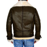 Army Green Men B3 Bomber Shearling Leather Jacket - Image 2