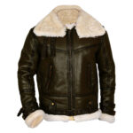 Army Green Men B3 Bomber Shearling Leather Jacket