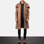 Army Brown Sheepskin Leather Duster Coat - Image 2