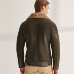 Army Green B3 Airforce Shearling Sheepskin Aviator Leather Jacket - Image 2