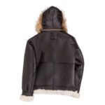 Mens B-3 Hooded Sheepskin Bomber Style Jacket - Image 2