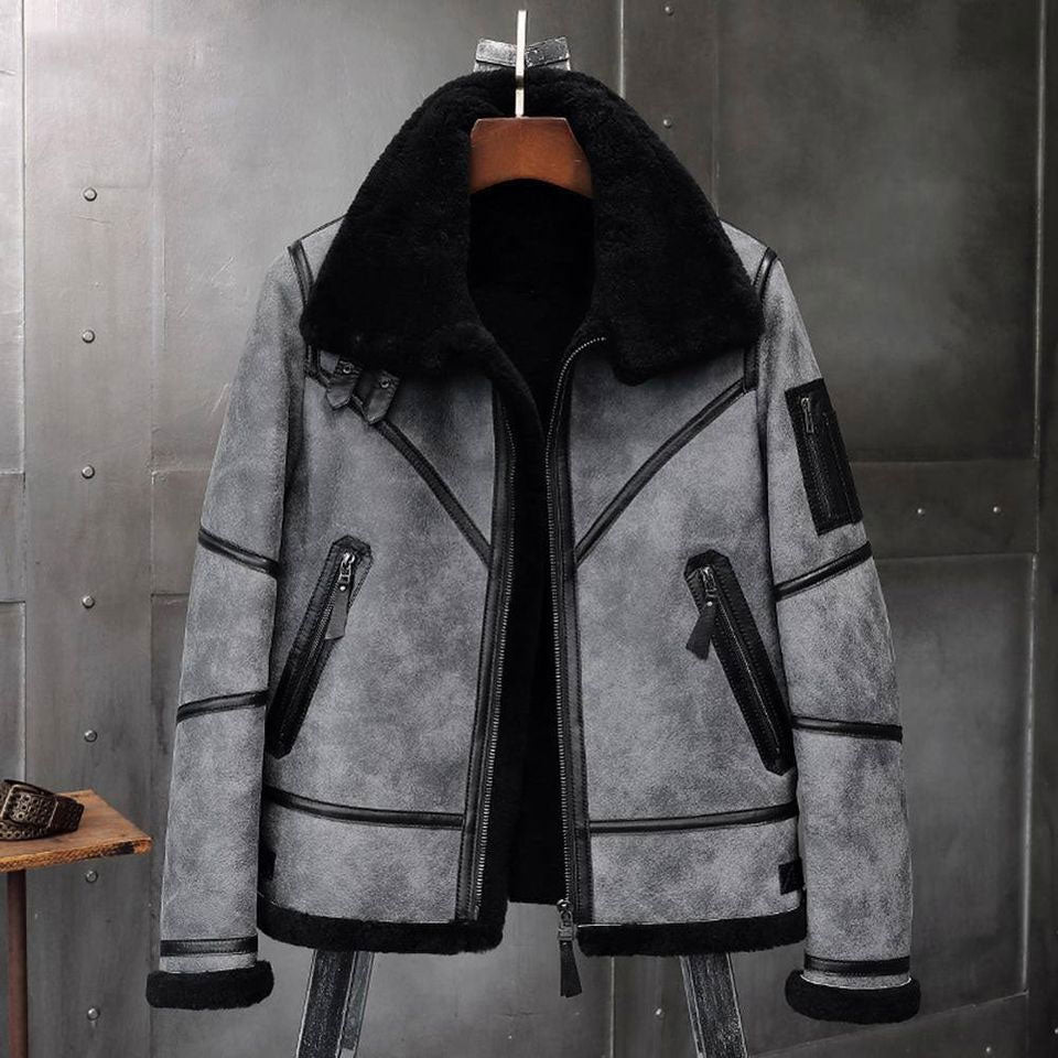 B3-Bomber-Jacket-Gray-Shearling-Jacket.jpg B3 Bomber Jacket Grey Shearling Jacket - Image 1
